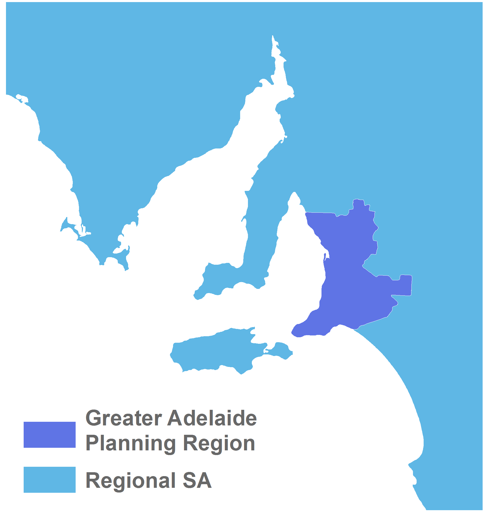 Map of Greater Adelaide Planning Region and Regional SA