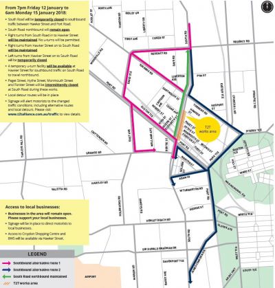 Map showing detours for T2T works