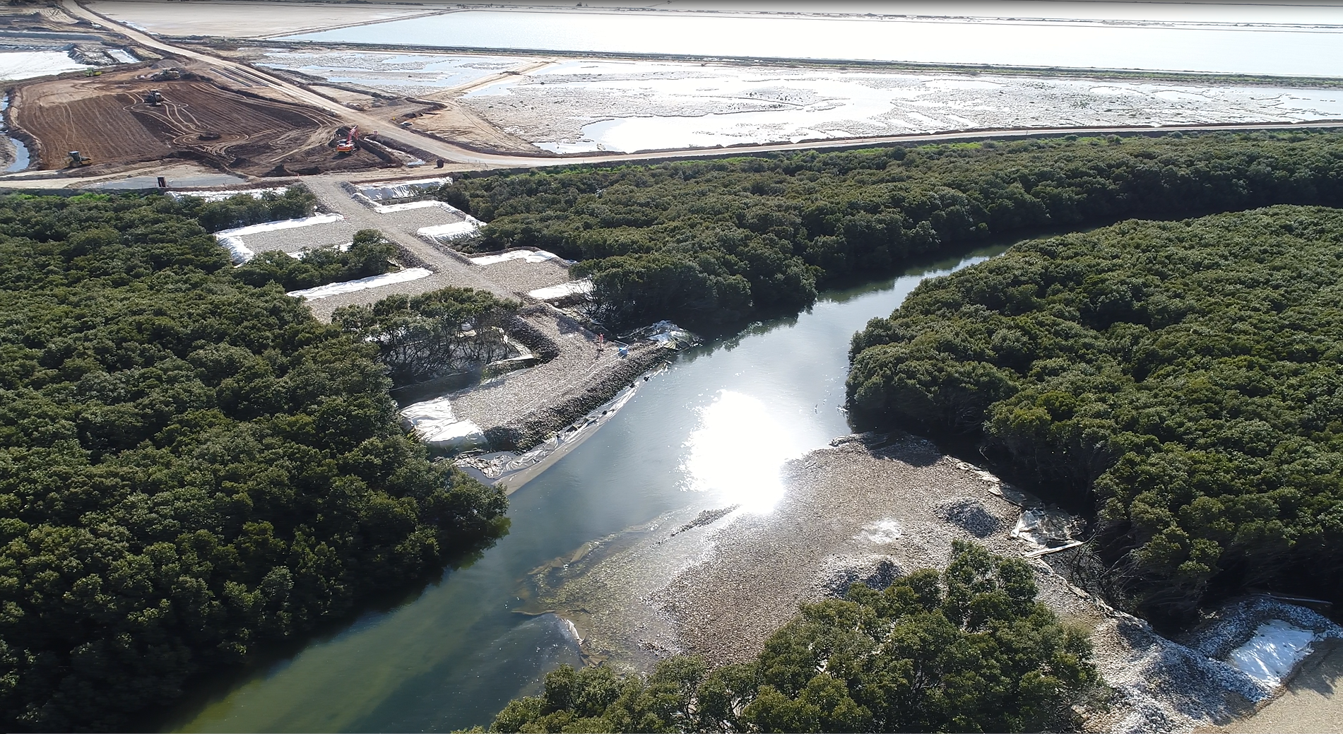 North Arm Bridge platform being constructed (looking north) - August 2018 