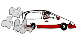 Cartoon of guy in a car doing a burnout.