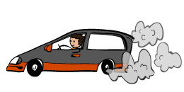 Cartoon of guy in a car doing a burnout.